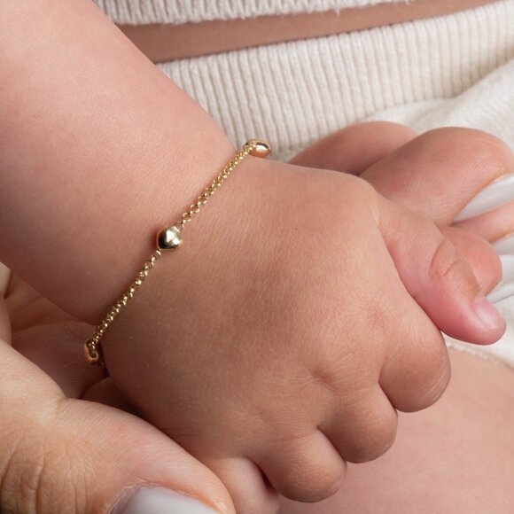 14K Solid Yellow Gold Love Heart Girl Kid Baby Bracelet Adjust 5"
